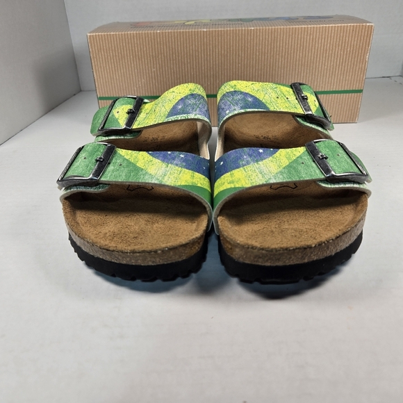 Birkenstock Birki's Santiago Brazil Flag Sandals EU38 US W7 M5 Narrow - Picture 3 of 8